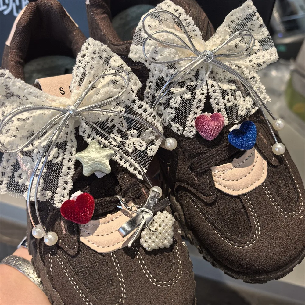1 PCS Suede Shoelaces Buckle Ballet Style Heart Pentagram Shoe Flower Detachable Lace Bow New Trendy Accessory for Shoes