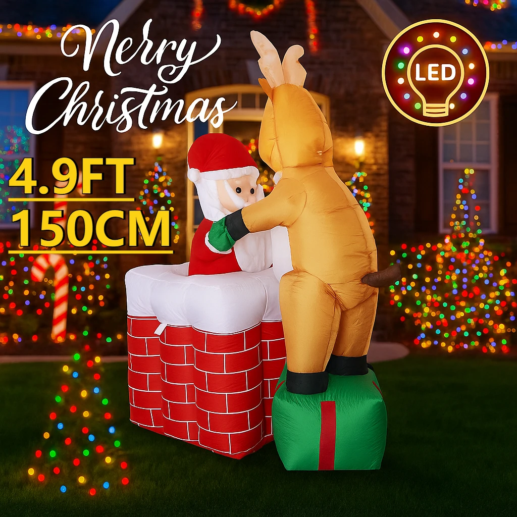 4.9FT ألعاب قابلة للنفخ LED سانتا الرنة مدخنة LED عيد الميلاد ديكور المنزل احتفالي زخرفة هدايا عيد الميلاد زينة ساحة عيد الميلاد