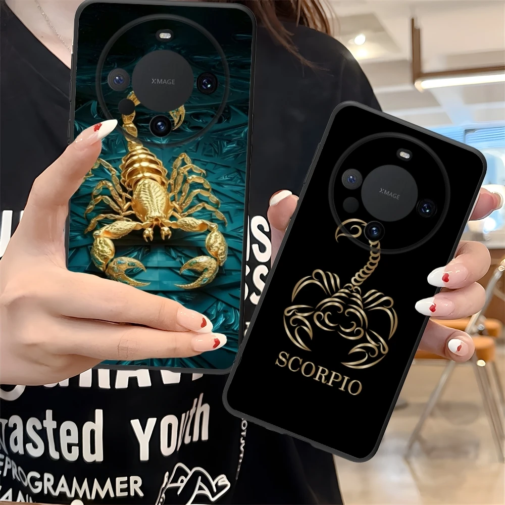 Colored Golden Scorpio Mobile Cell Phone Case for Huawei Mate 60 50 40 30 20 10 Pro Plus Lite E 5G Black Soft Phone Cover Shell