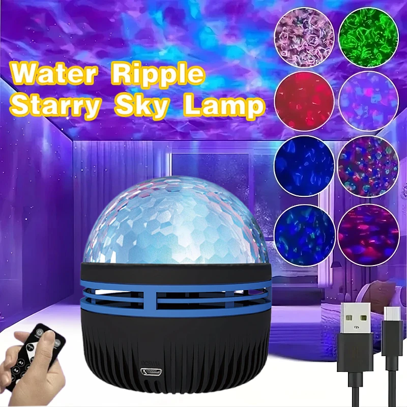 Water Ripple Remote-Controlled Aurora Starry Sky Projection Lamp, Colorful Nebula Ambience Light, Crystal Magic Ball Night Light