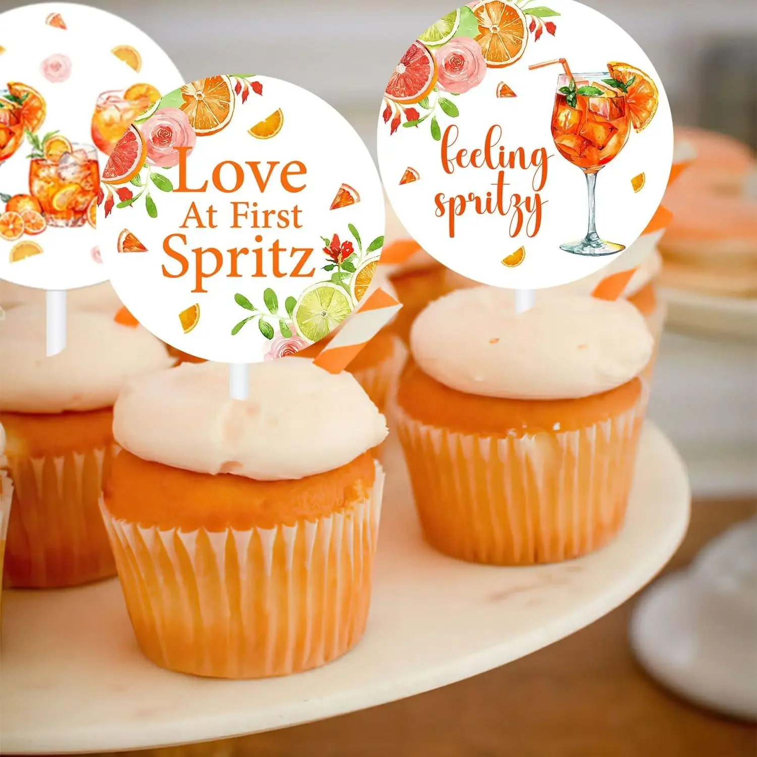 

KREAT4JOY Love at First Spritz Bridal Shower Cupcake Topper, Sweet Cocktail, Citrus Party Decor, Bachelorette, Wedding Party