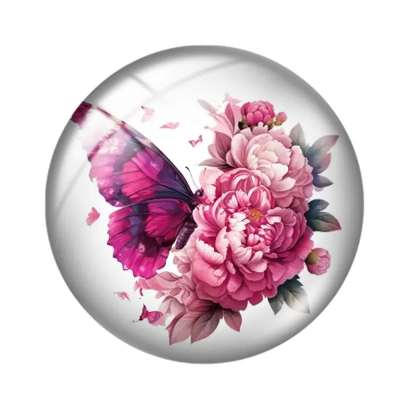 Butterfly Rose Flower  12mm/18mm/20mm/25mm Round Photo Glass Cabochon Demo Flat Back Making Findings