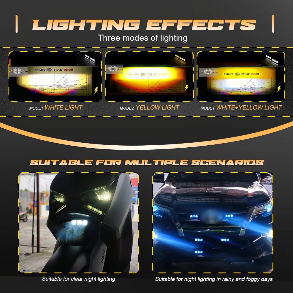 For Auxiliary Spotlight Lamp Car Fog light Accessories Motorcycle Mini Driving Light Headlight Universal Dual Color ATV Scooter