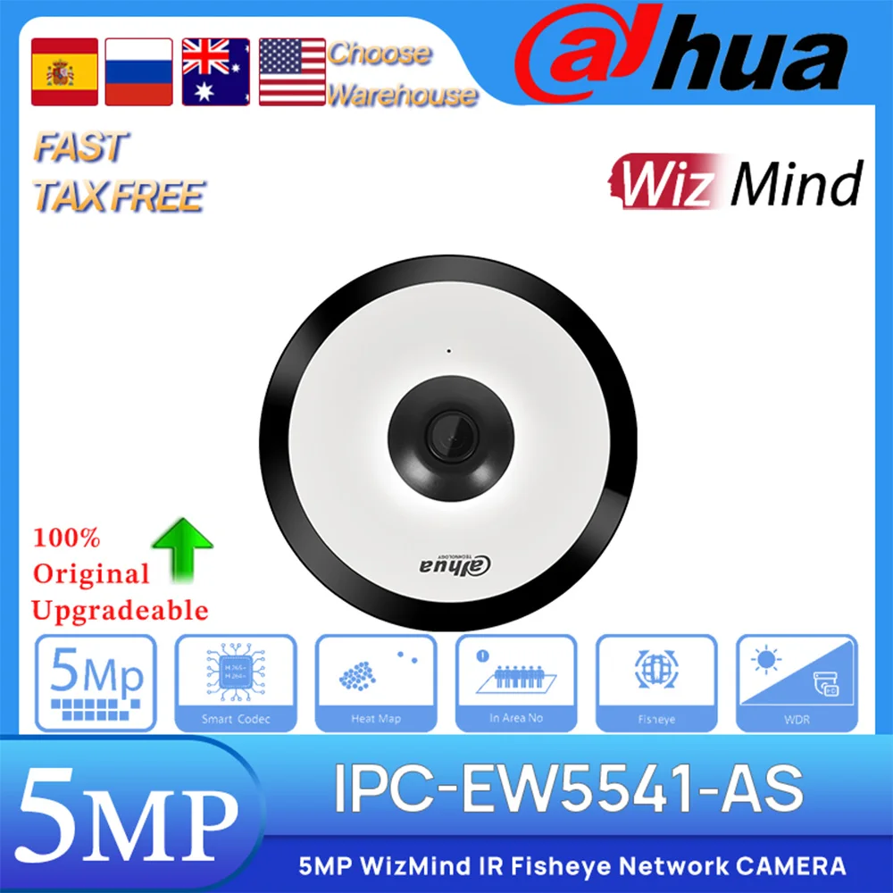 dahua original ipc ew5541 as 5mp poe wizmind fisheye camera ip microfone embutido slot para cartao sd alarme i o h265 deteccao inteligente 01