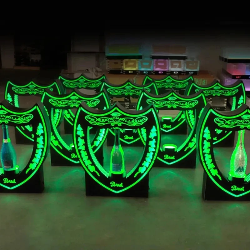 Nightclub Bar Dom rechargeable Green P Shield Champagne Bottle Glorifier Display Service LED VIP Bottle Presenter