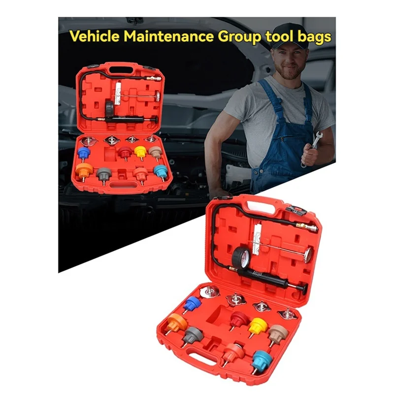 

【Popular】Coolant Pressure Tester Kit Pressure Leak Tester Radiator Leak Tester Portable Cooling System Tester Kit Leak Tester