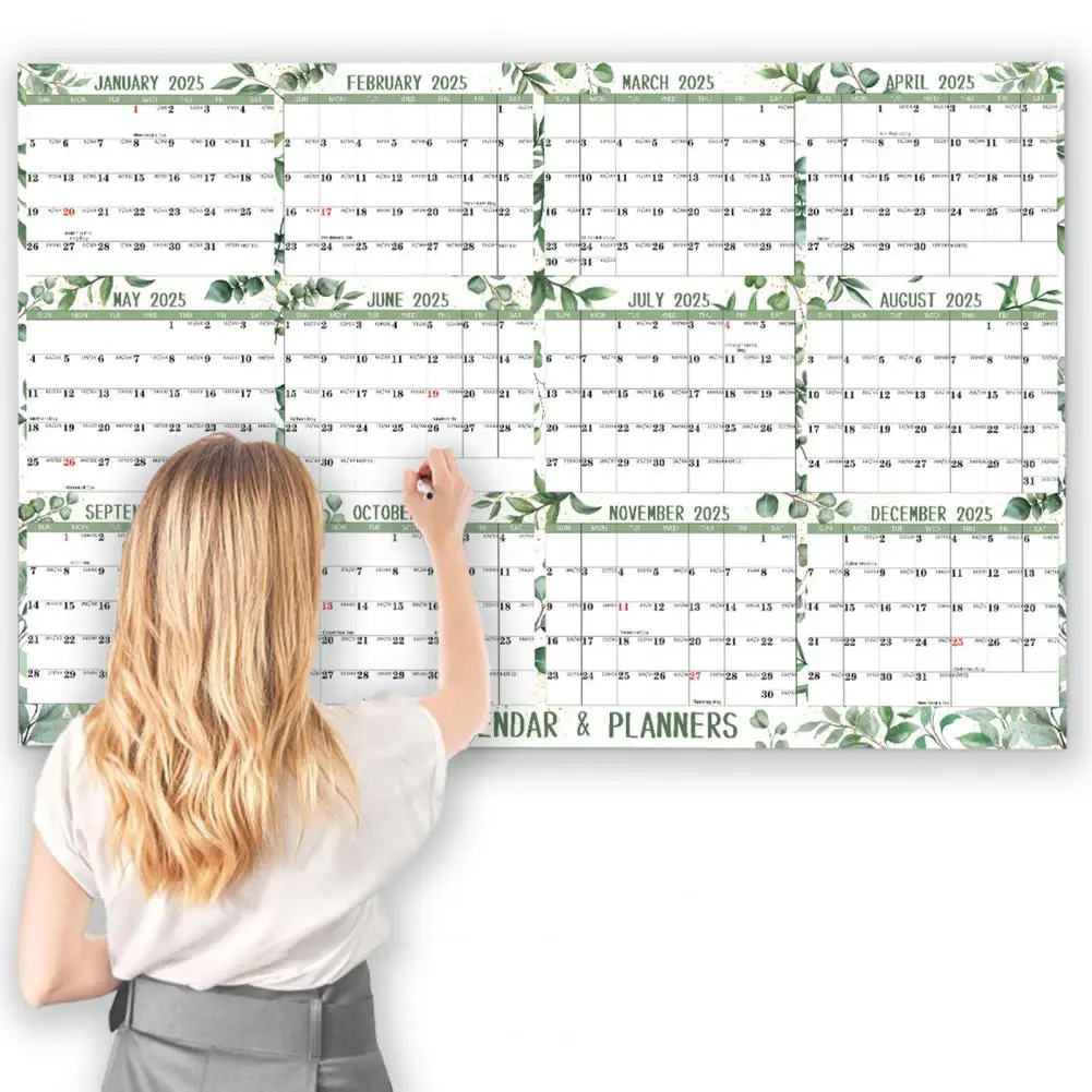 2025 Erasable Calendar Large Wet Dry Erase Laminated Wall Hanging Calendar 12 Month Annual Yearly Planner Reversible Schedule Or