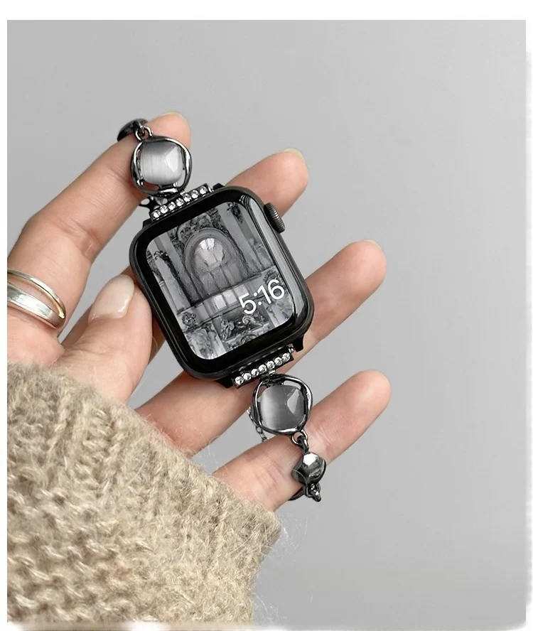 

Cat's Eye Stone Chain Compatible with iWatch Strap 38mm 40mm 41mm 42mm 44mm 45mm 49mm Fashion Strap
