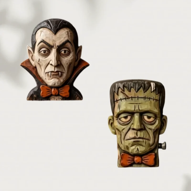 2/1 Piece Set Large Vintage Halloween Monster Wooden Decorations, Frankenstein and Vampire Decorations, Rustic Halloween Shelf Ornaments, Horror Multi-Layered Ornaments, Halloween and Christmas Gifts