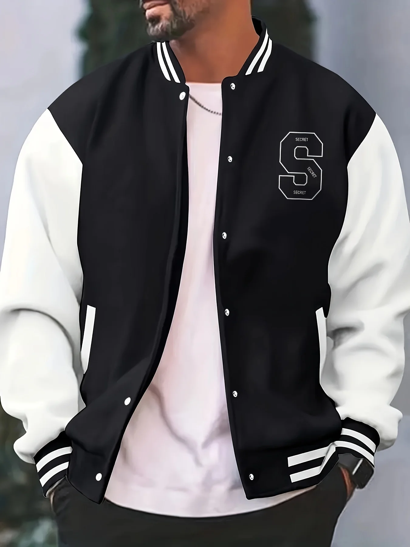 

Men's Casual Baseball Jacket with Letter Print Loose Fit Letter Decoration for Autumn and Winter Wear