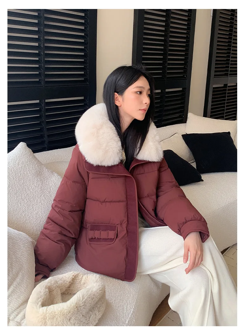 Simple Faux Fur Collar Padded Parka Women Thick Warm Winter Puffer Jacket 2026 Ladies Office Wear Casual Solid Zipper Outerwear
