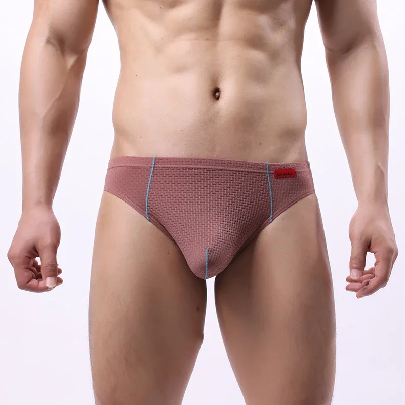 EUR Size Men's Ice Silk Panties Sexy Underwear Mid Waist Briefs U Bulge Penis Pouch Underpants Male Breathable Elastic Pants