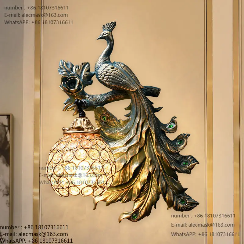 

American retro peacock wall lamp, European living room bedroom bedside background wall creativity