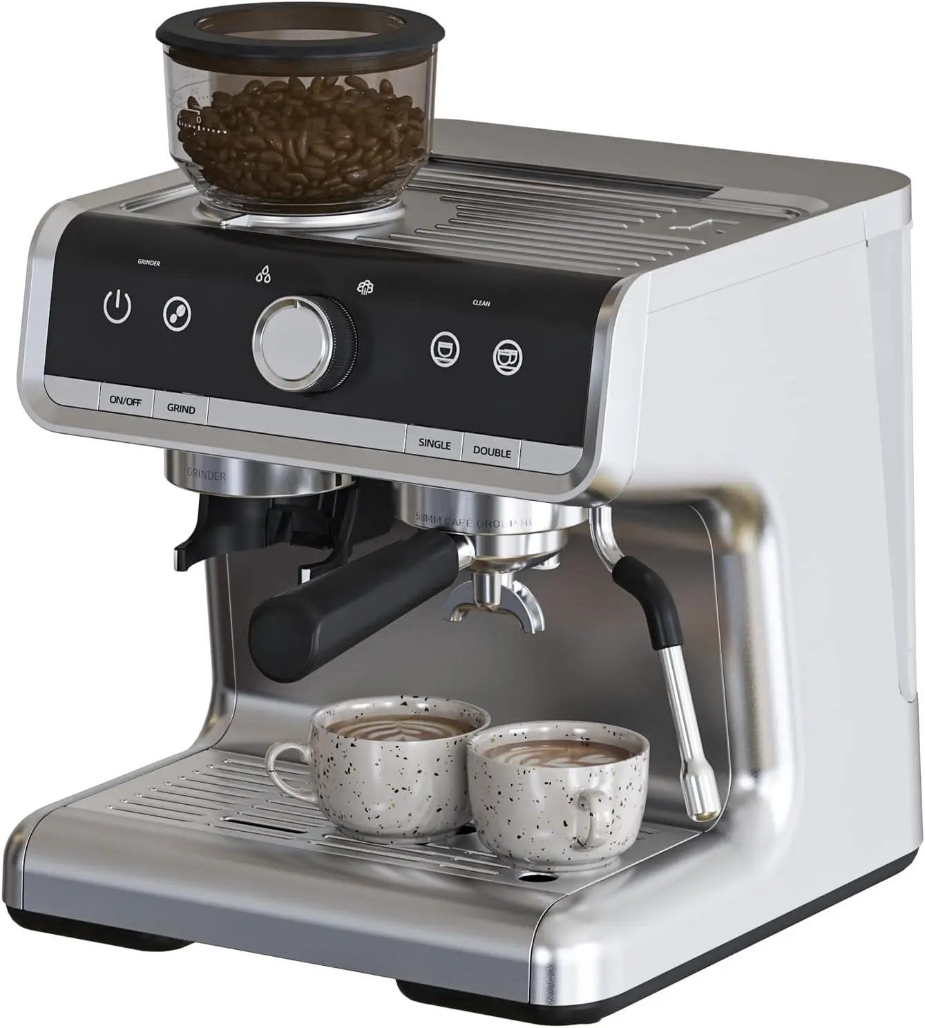 Coffee Maker with Built-in Bean Grinder & Steam Wand, 20 Bar All in One Semi Automatic Espresso Machine with Milk Frother