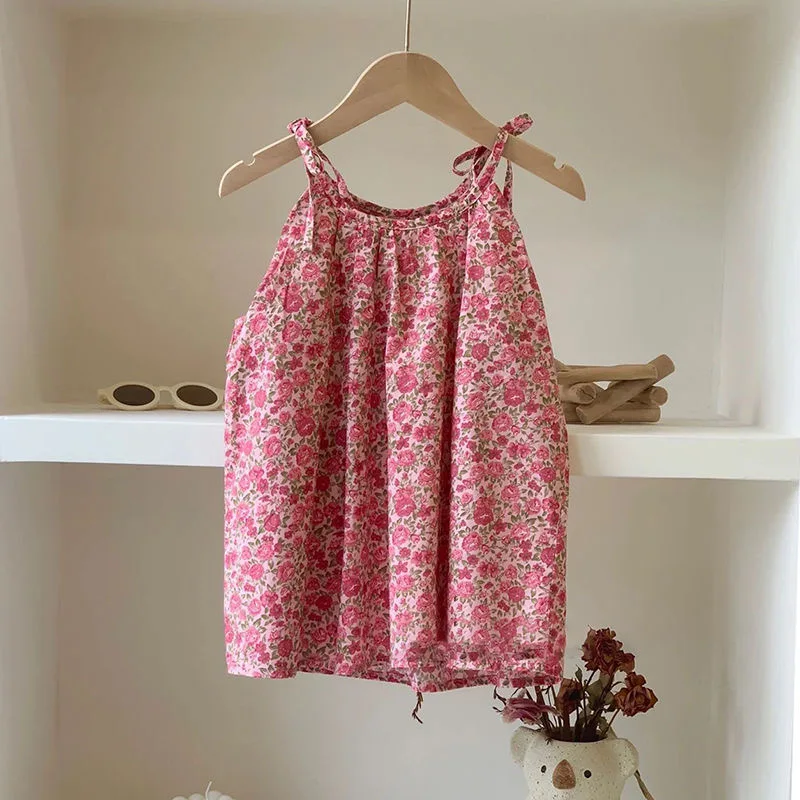 Korea Print Girls Casual Dresses Floral Summer Kids Dresses For Girls Cotton Baby Skirt Summer Princess Skirt