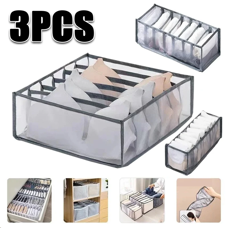 

Drawer Organizer Storage Box Set 3Pcs Foldable Mesh Underwear Sock Divider Transparent Breathable for Closet Cabinet Travel