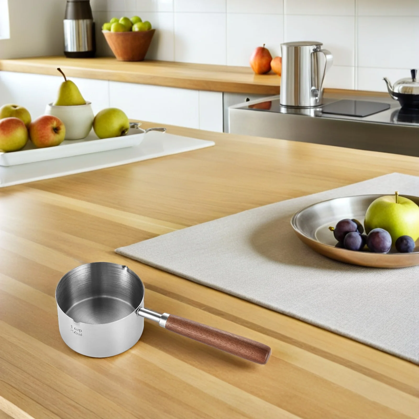 

2Pcs Stainless Steel Sauce Pan Mini Milk Pot Wooden Handle Pour Spout Small Butter Warmer Saucepan for Cooking Heating Milk