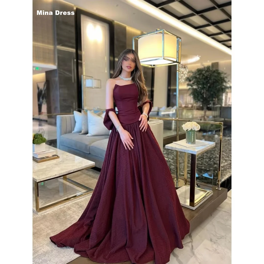 

Mina Customized Burgundy Crepe Ball Gown With Elegant A-line Strapless Corset Luxury Women's Elegant Party Dress Prom Dresses