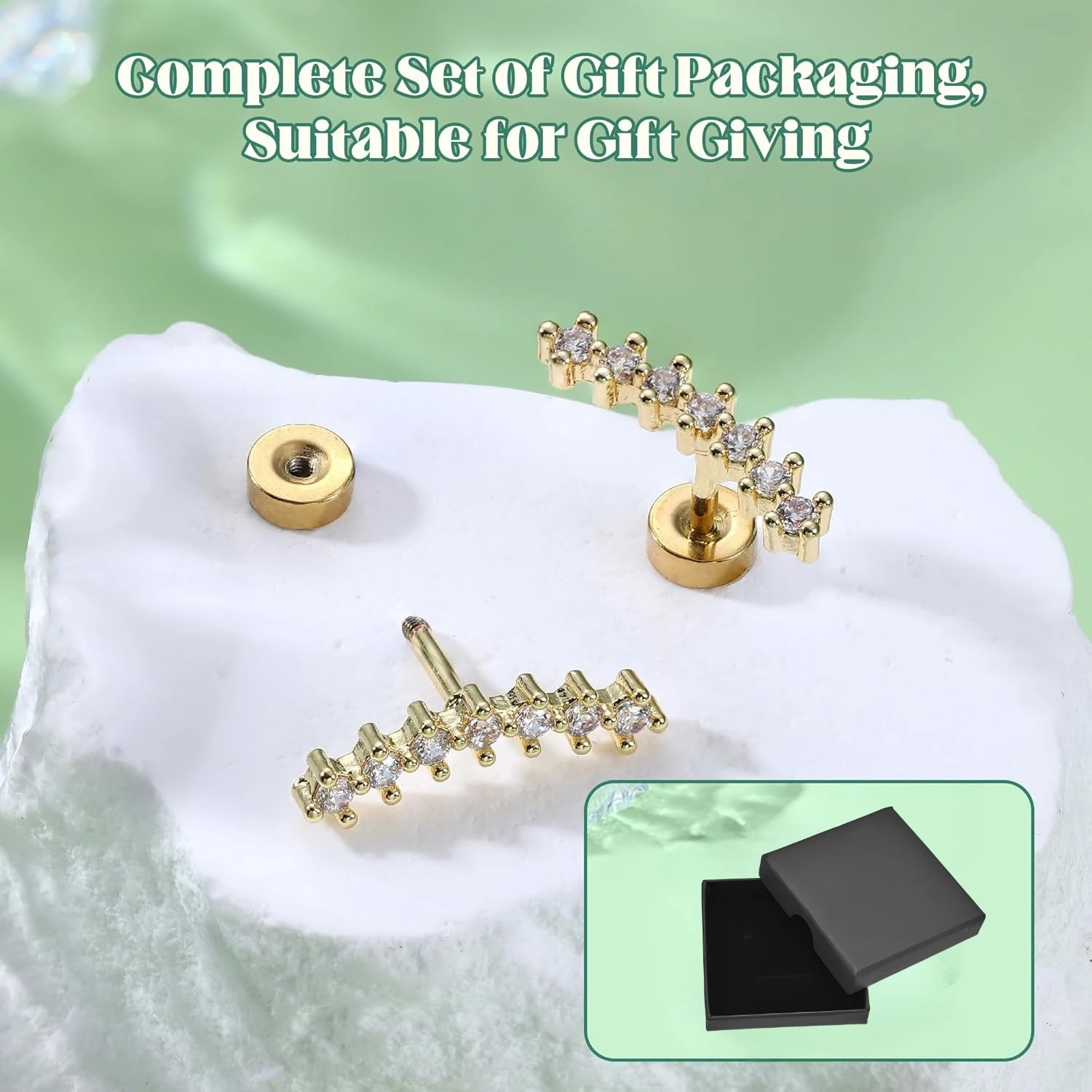 Drperfect 1 pair Helix Cartilage Piercing Jewelry Stainless Steel Earrings for Women 16G Flat Back Earrings Stud Conch Piercing
