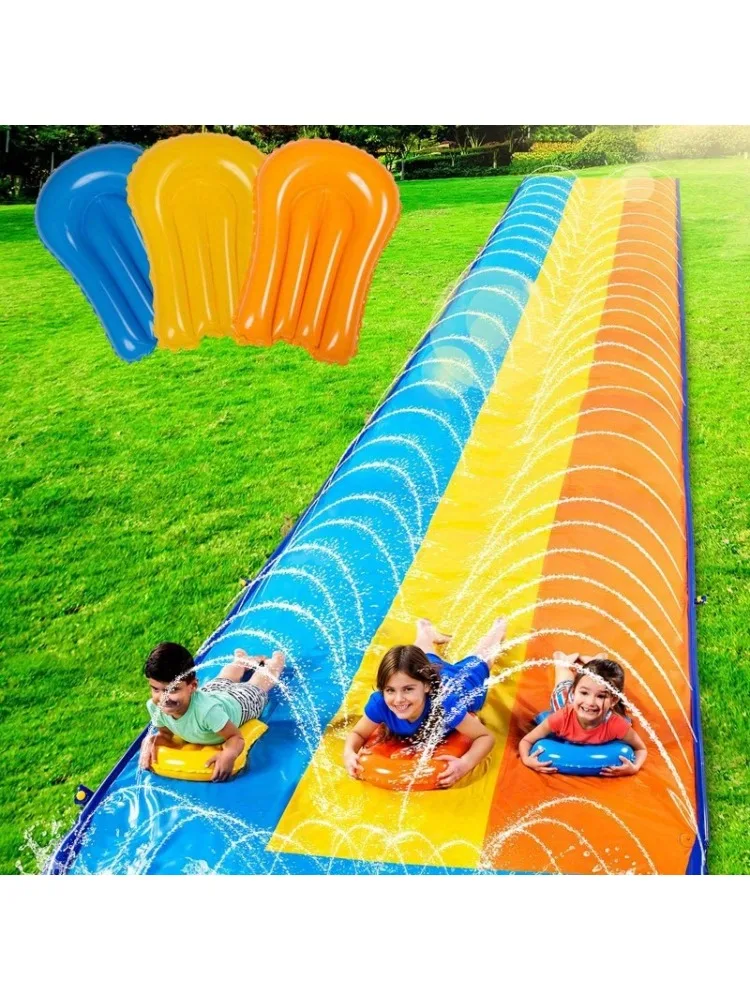 JOYFY Dreifache Wasserrutsche mit 3 Bodyboards, 6,85 m lange aufblasbare Rasen-Wasserrutsche für Kinder und Erwachsene, Sommer-Wasserspielzeug für den Garten