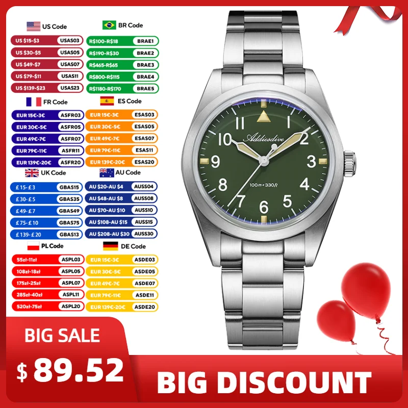 ADDIESDIVE Women Titanium Watch K1 Bubble Mirror High-End Quartz Watches Stainless Steel Luminous 100m Waterproof Business Watch