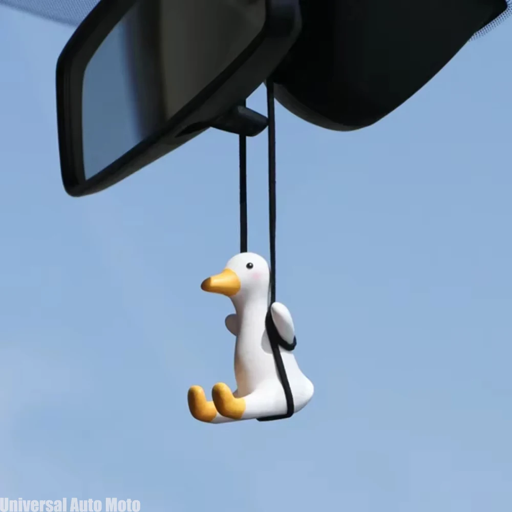 Gypsum Cute Anime Car Accessory Swing Duck Pendant Auto Rearview Mirror Ornaments Birthday Gift Couple Accessories