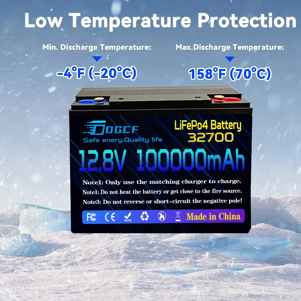 32700 LiFePO4 Battery 12V 100Ah Built-in 100A BMS Rechargeable Lithium Iron Phosphate Solar Power System RV House Trolling Motor