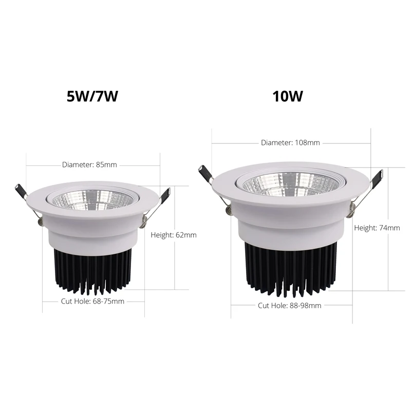 COB LED Downlight Spot Light 3W 5W 7W 10W Dimmable 220V Black Silver White Finish