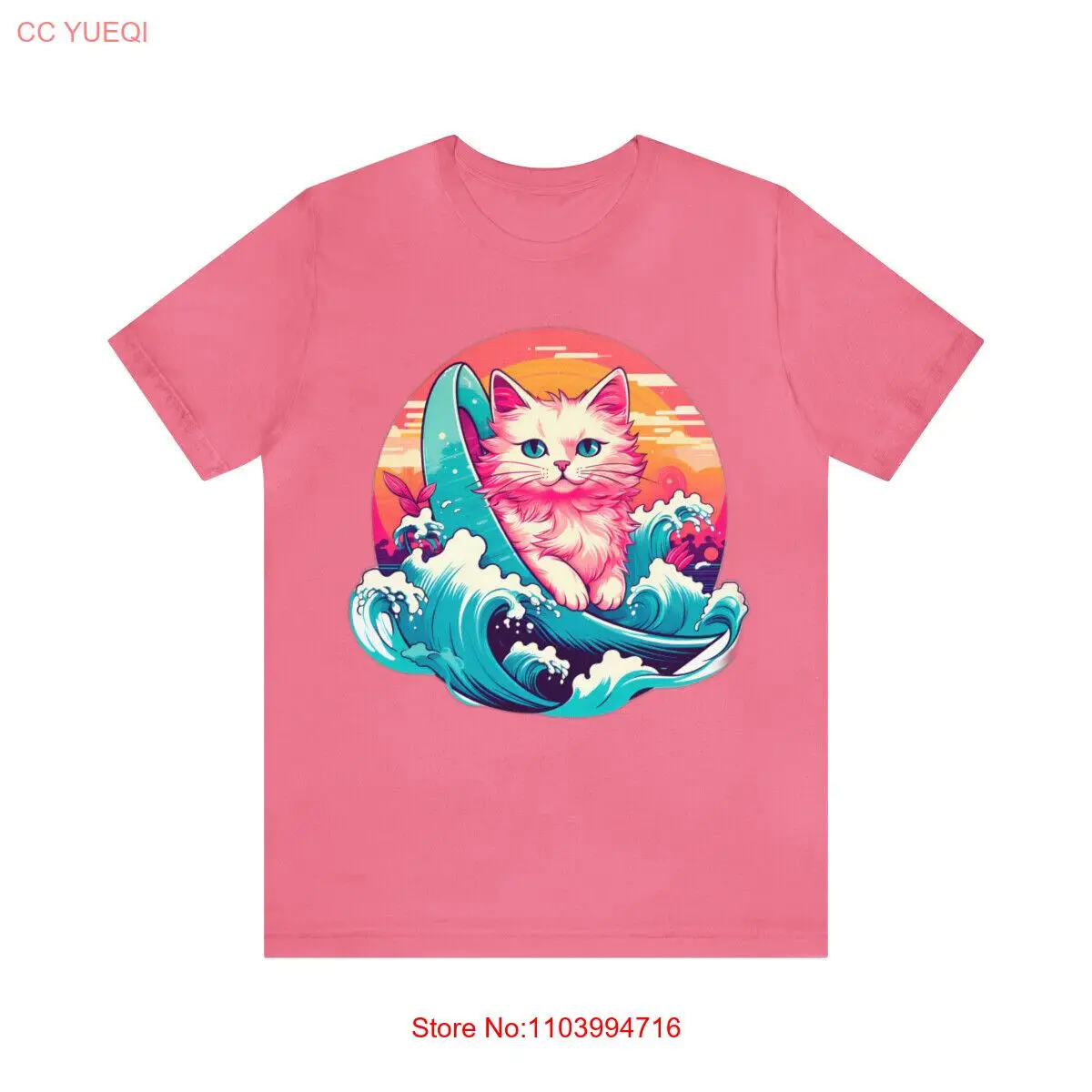 Cat Surf Shirt Summer Vibes Surfing Retro Tee