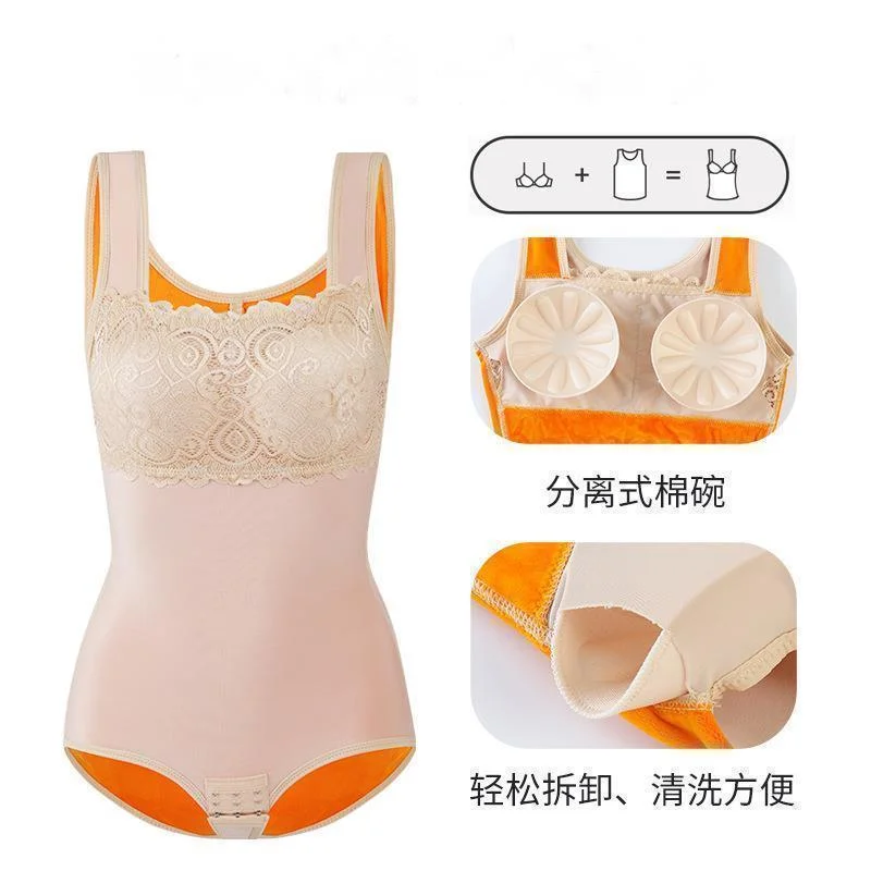 Autumn And Winter Plush Bodysuit Bra Detachable Chest Pad Slimming Underwear Tummy Tuck Weight Gain For Women