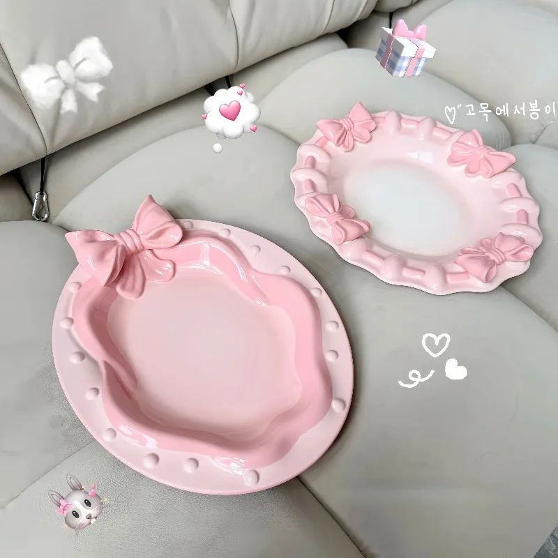12-inch Girlish Heart Ceramic Plate Elegant Home Dining Dish Luxury Afternoon Tea Serving Platter Aesthetic Kitchen Buffet Tray
