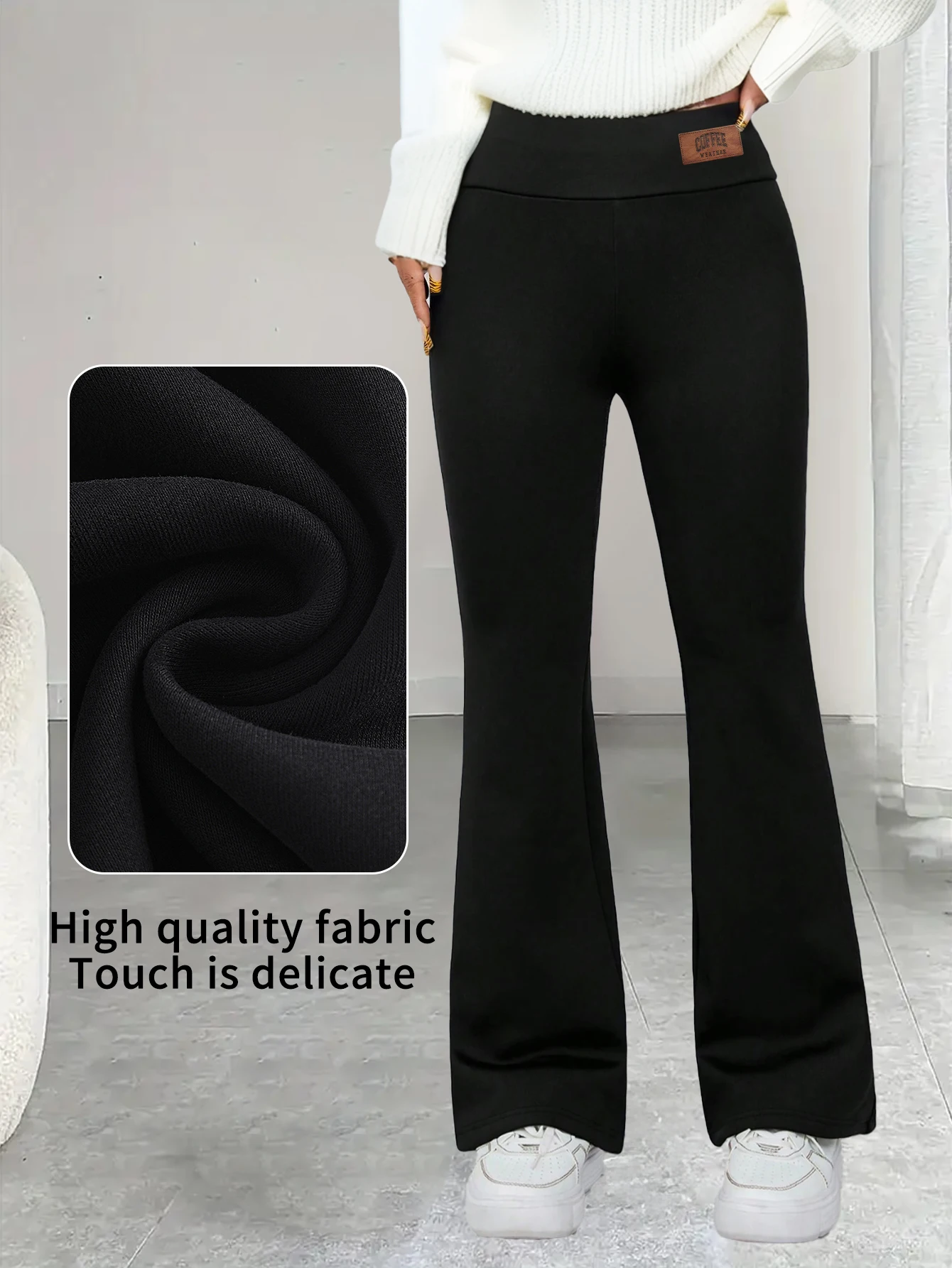 Pantalones térmicos acampanados de cintura alta para mujer, pantalones de invierno informales, suaves y cómodos, gruesos, de 400g