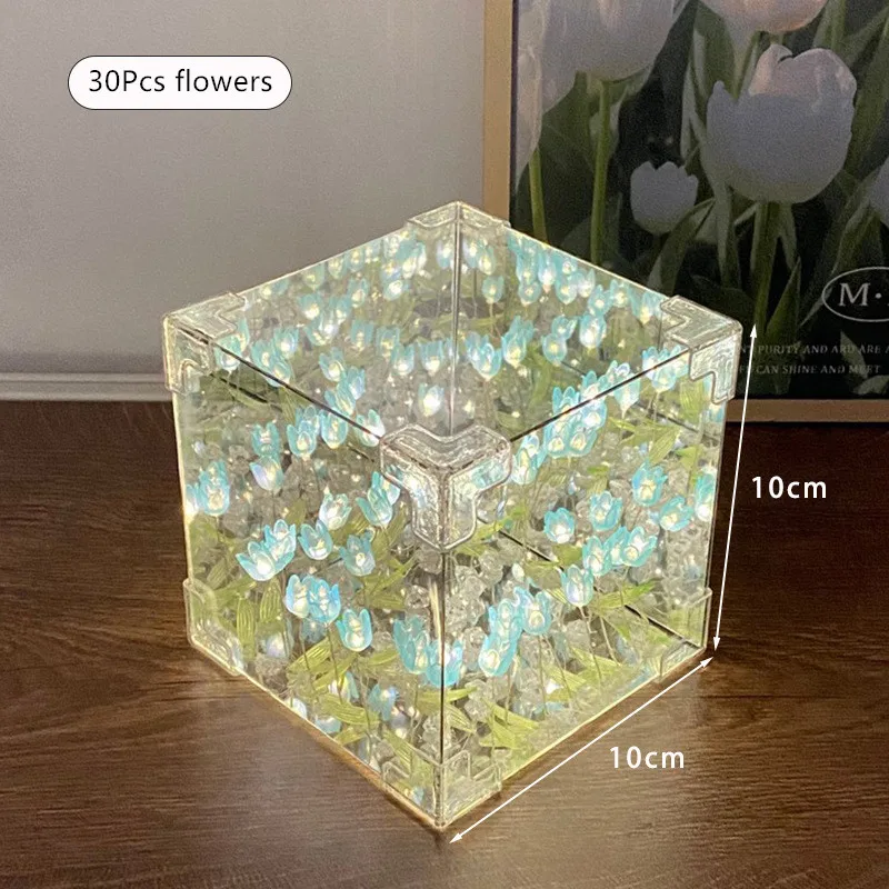 20/30pcs Tulip Mirror Night Light DIY Tulip LED Light Cube Shape Acrylic Atmosphere Light Pink/Blue/Purple for Home Decor