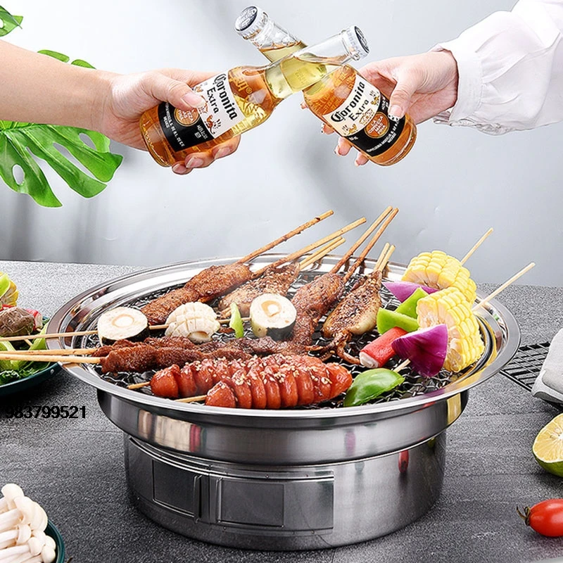 سعر جيد شواية فحم كورية شوايات شواء مستديرة غير لاصقة شواية فحم محمولة للتخييم في الهواء الطلق شواء