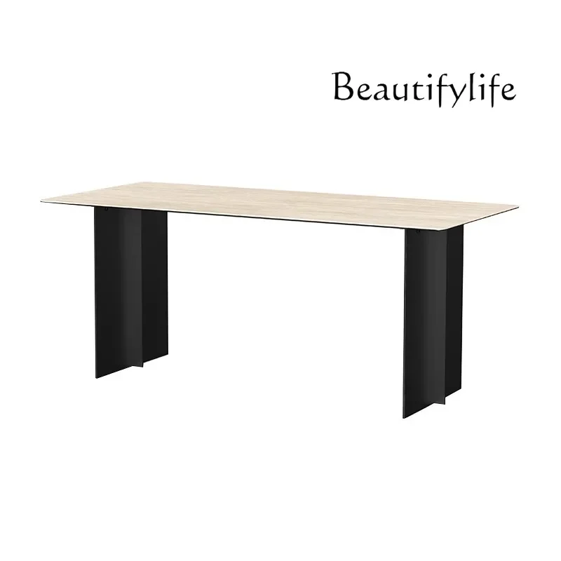 W Travertine Rock Slab Dining Table Simple Medieval Rectangular Dining Table Minimalist Italian Home Dining Table And Chair