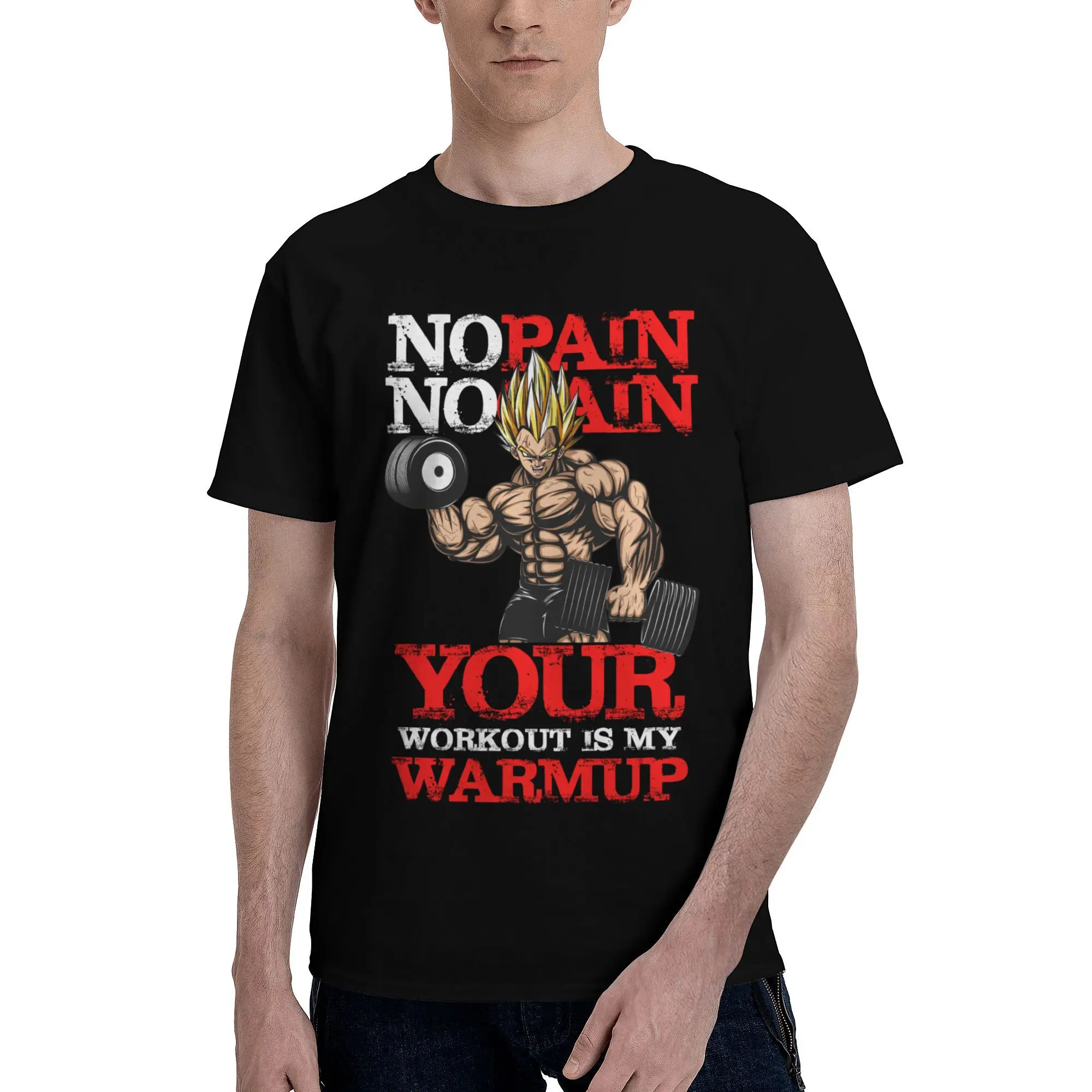 Funny DBZ No Pain No Gain T-Shirts for Men Women  Vintage Pure Cotton Tee Shirt O Neck Short Sleeve T Shirt Summer Tops