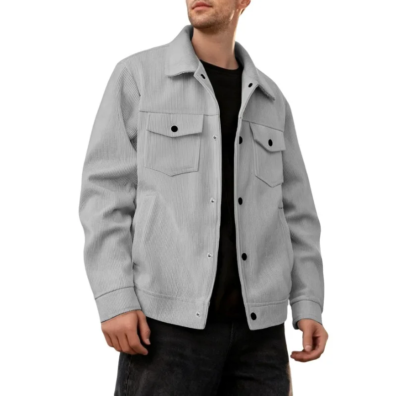

Corduroy Single-breasted Casual Sports Trendy Pocket Jacket Men's Lapel Long-sleeved Shirt