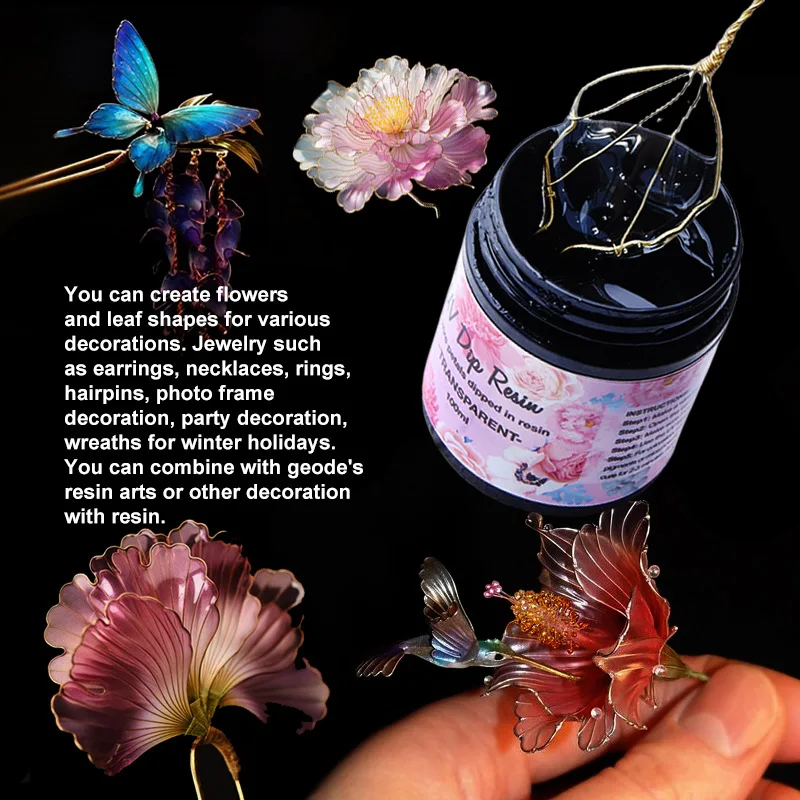 UV Flower-Making Liquid Wire Flowers Clear Transparen Liquid DIP Ultraviolet Resin Glue Jewelry Making Mold Resin DIY 50/100ml