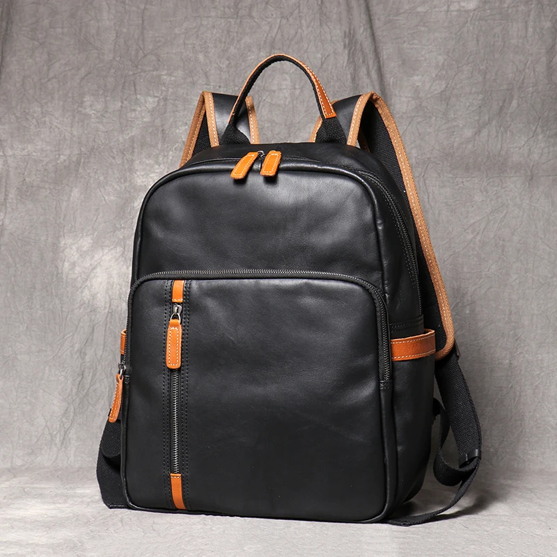 Vintage Real Leather Men\'s Backpack First Layer Cowhide Travel Backpack Leisure College School Bag Man Satchel Bag Leathfocus