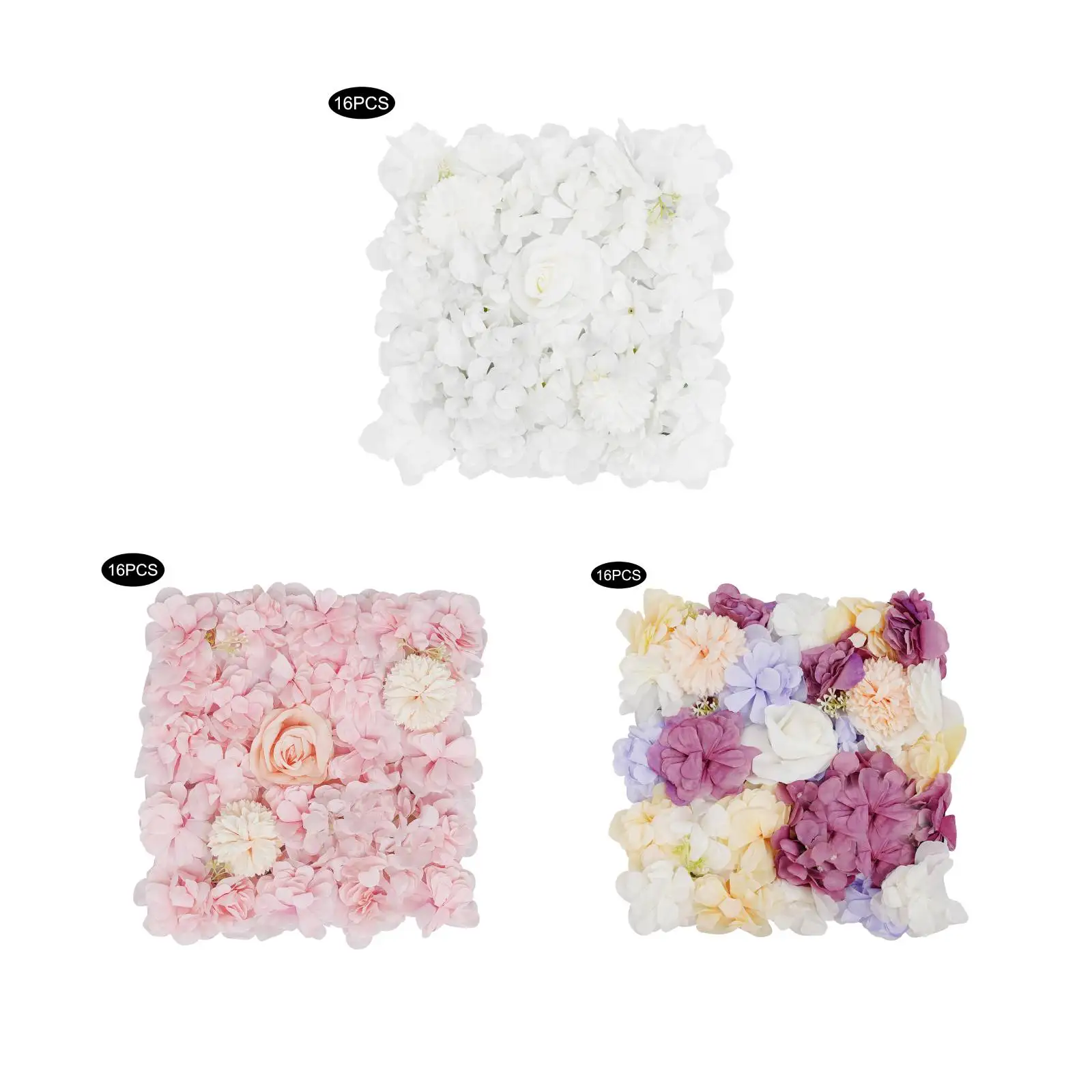 

16 PCS Artificial Flower Wall Panels 13.77" Silk/Plastic White/Pink/Purple Dahlias/Roses for Wedding/Party Wall Decoration