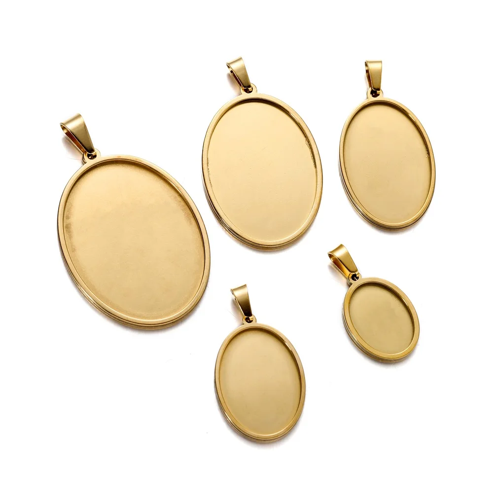 

5pcs/Pack Stainless Steel Gold Blank Setting Cabochon Base Cameo Charm Pendant For DIY Jewelry Crafts Making Accessories