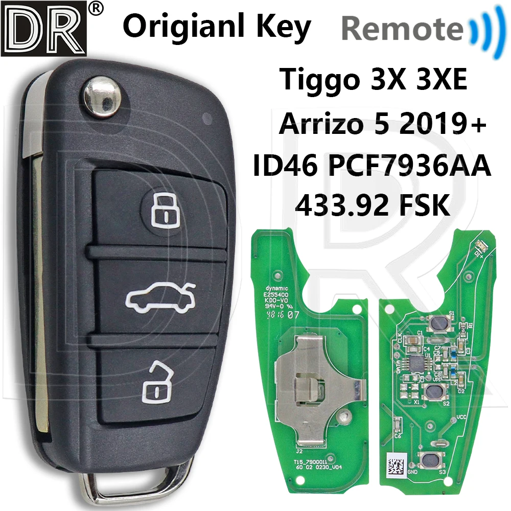 Great ID46 PCF7936AA 433MHz Original HU101 Flip Car Remote Control Key For Arrizo 5 2019+ Chery Tiggo 3X 3XE