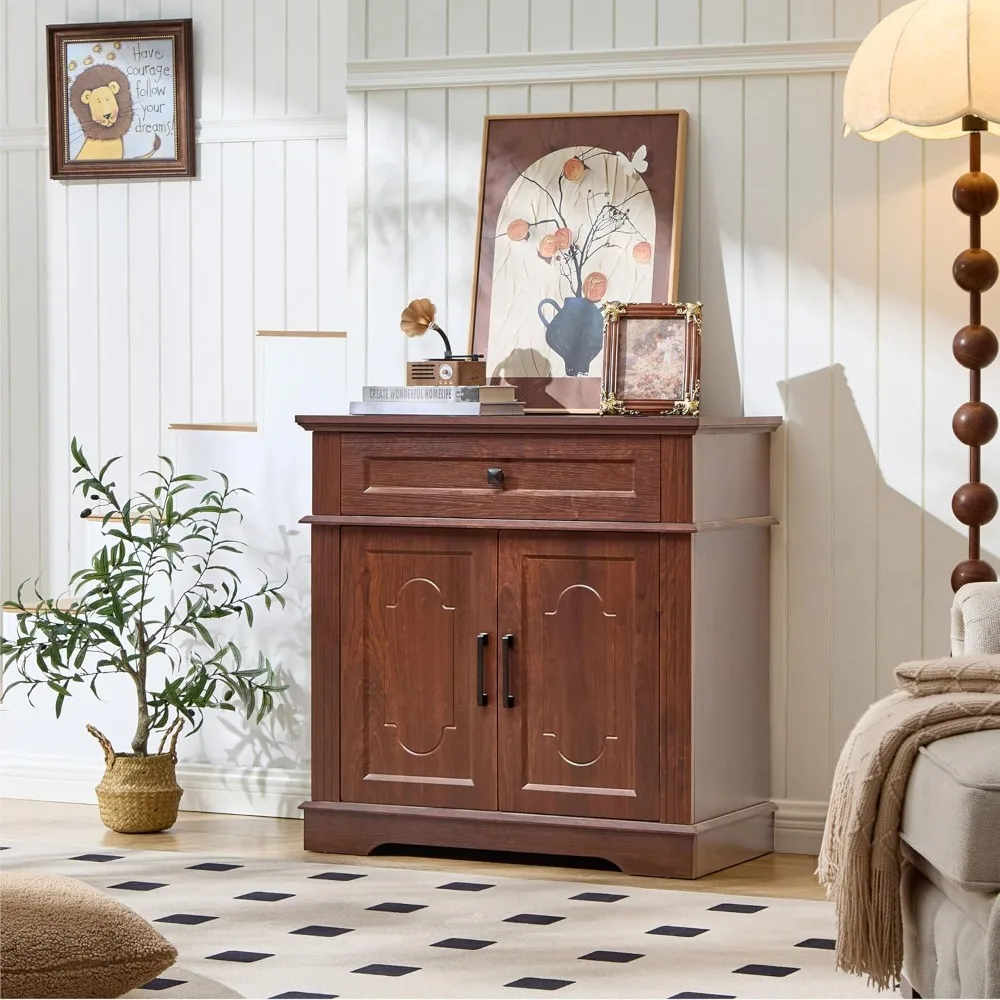 

Farmhouse-style Storage Cabinet, Double Doors, Single Drawer, Adjustable Shelves, Freestanding Kitchen Sideboard