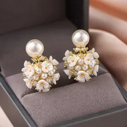 Elegant Imitation Pearl Earrings Women Double Side White Shell Pearl Stud Earrings Exquisite Ear Jewelry For Party Banquet K0