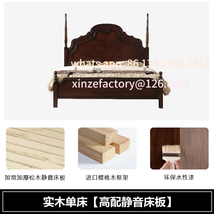 سرير من الخشب الصلب، سرير مزدوج أسود عالي الجودة، سرير فرنسي قديم، بسيط، طراز القرون الوسطى، كبير #6