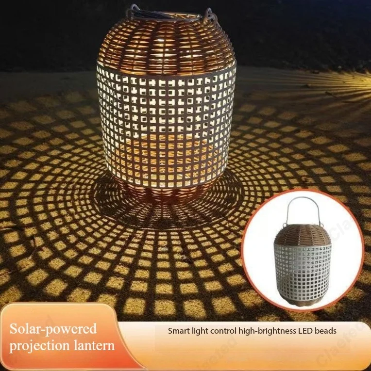 New LED Plaid Wrought Iron Solar Lamp Outdoor Waterproof Villa Courtyard Garden Lawn Decorative Rattan Lamp