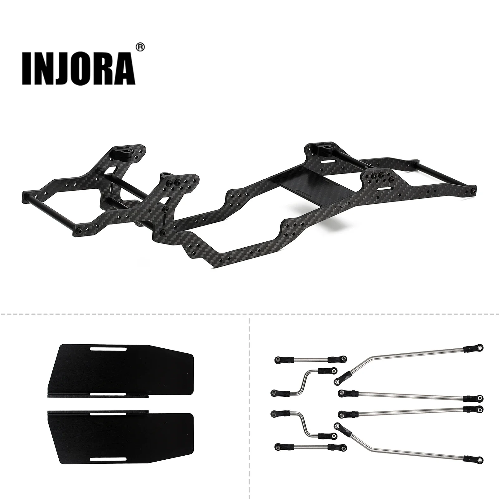 INJORA LCG zestaw podwozia z włókna węglowego belka ramy dla 1/10 gąsienica RC Axial SCX10 i SCX10 II 90046 części zamienne