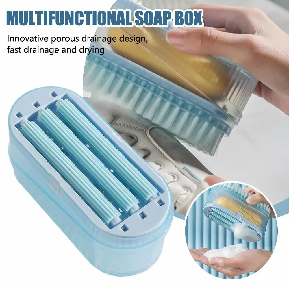 

Multifunctional Soap Box Bathroom Roller Brush Type Soap Dish Holder Laundry Soap Drain Box Non-slip Foam Bubbler For Washing