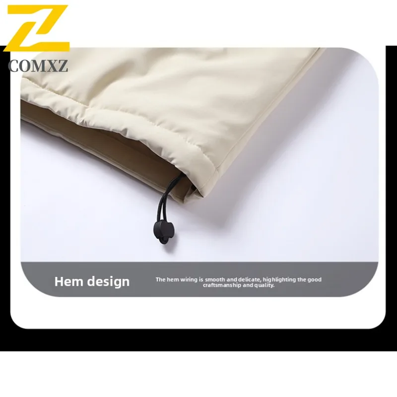 COMXZ 2025 Men Women Color Block Hooded Puffer Jacket American Style Graphene Lined Winter Thickened Casual Outdoor Sports Coat