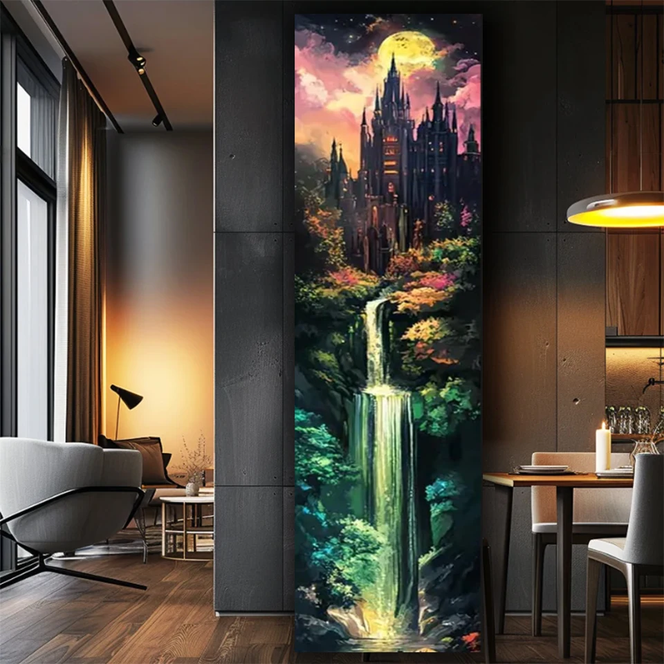Stunning Moon With Castle Waterfall Diy diamond painting Full square Round diamond art Mosaic-Jewelry cross stitch home decor